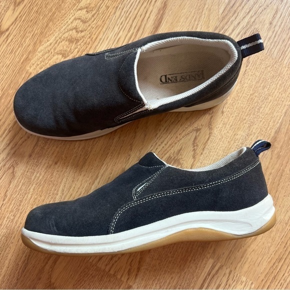 Lands' End  All Weather Black Cream and Tan Suede Slip on Moc Sneakers - Picture 2 of 9